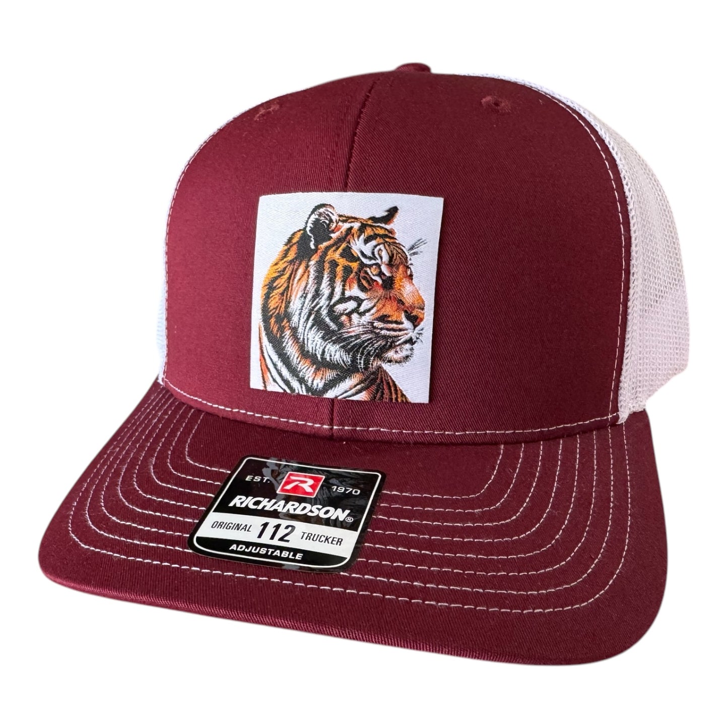 Richardson 112 trucker hat tiger face woven patch