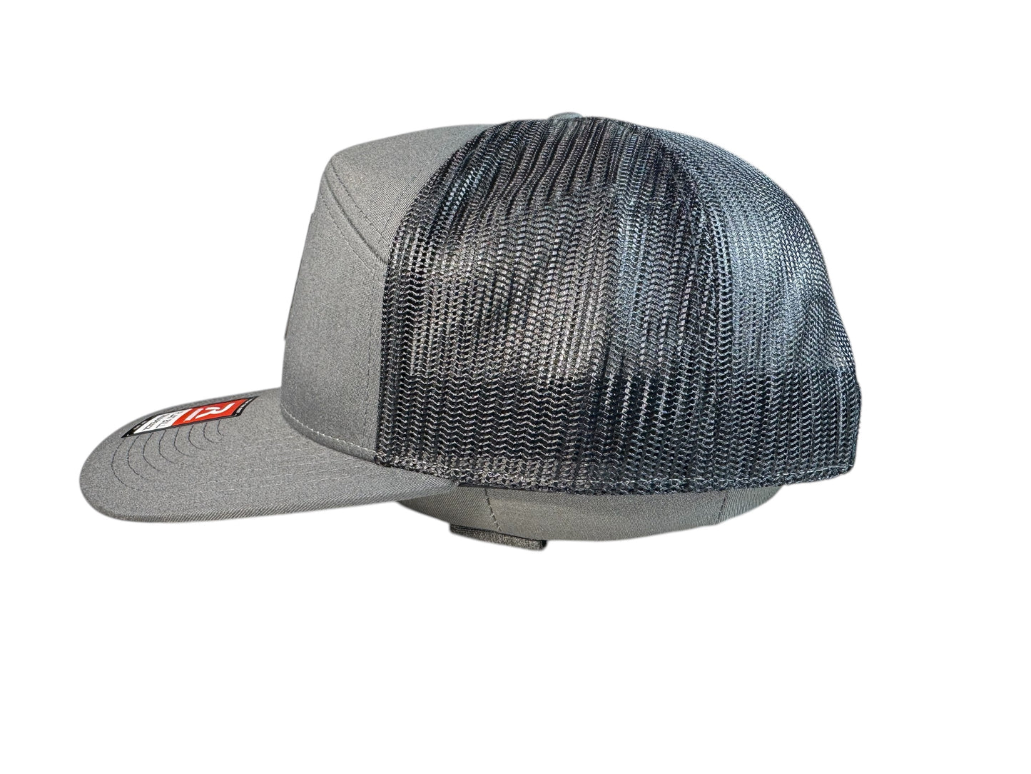 Richardson 168 flat bill snap back trucker hat PU leather patch skull Rachnach