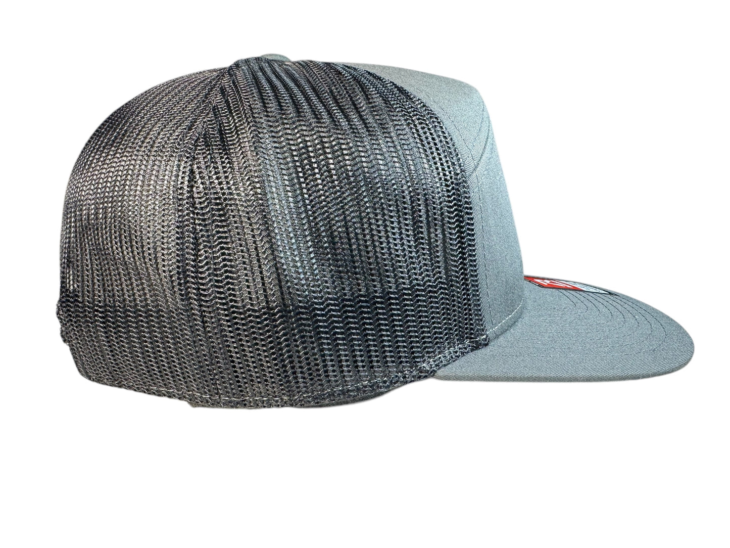 Richardson 168 flat bill snap back trucker hat PU leather patch skull Rachnach