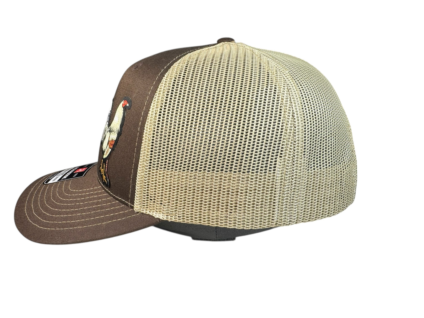 Richardson 112 trucker hat light gold rooster woven patch brown/natural color