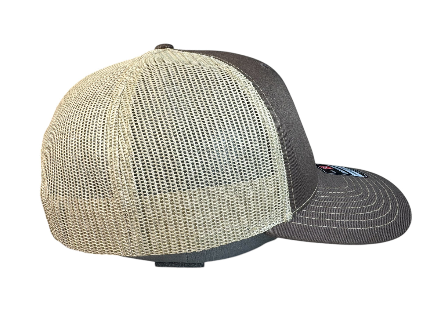Richardson 112 trucker hat light gold rooster woven patch brown/natural color