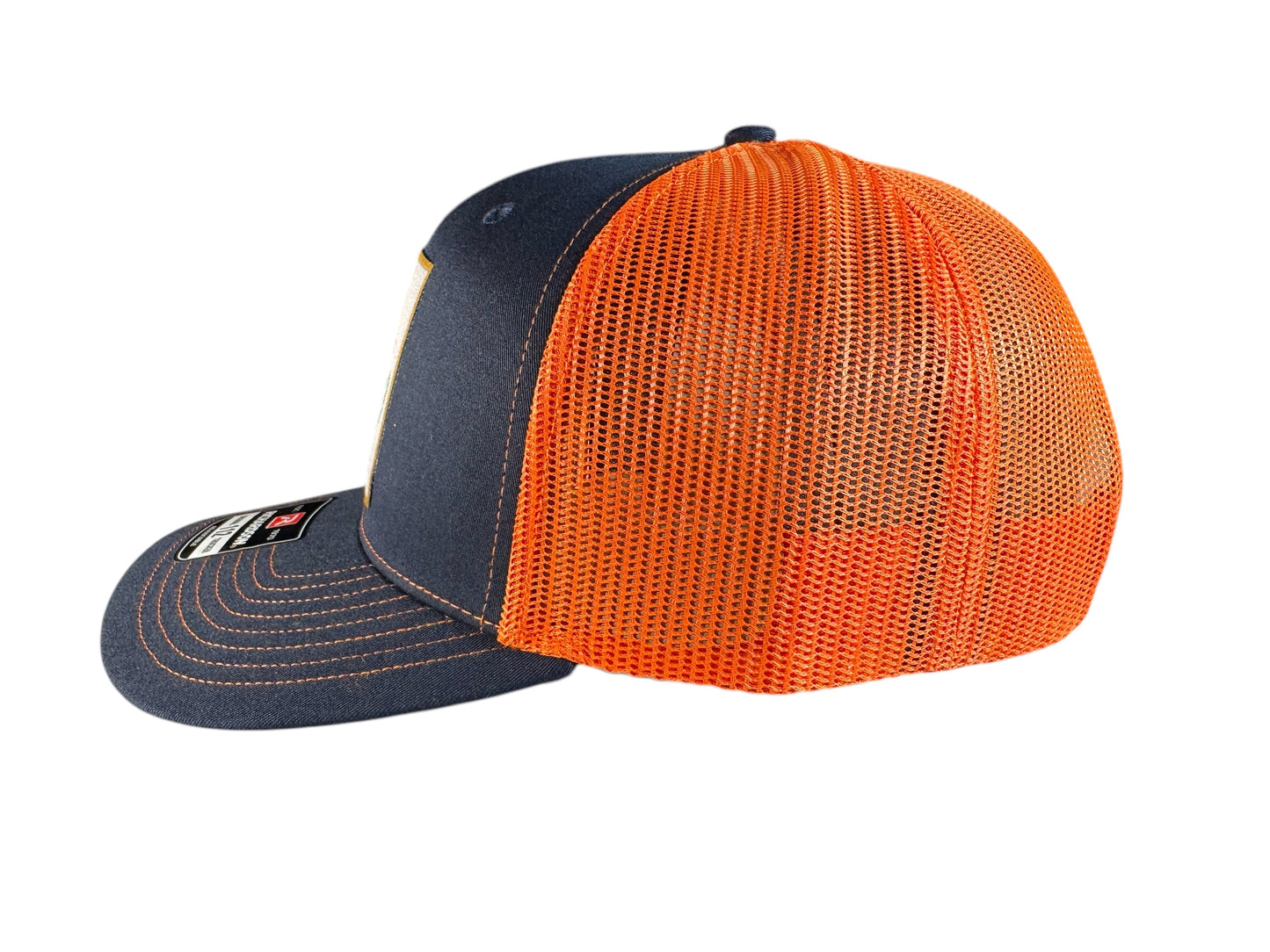 Richardson 112 trucker hat Mexican eagle woven patch navy blue/orange