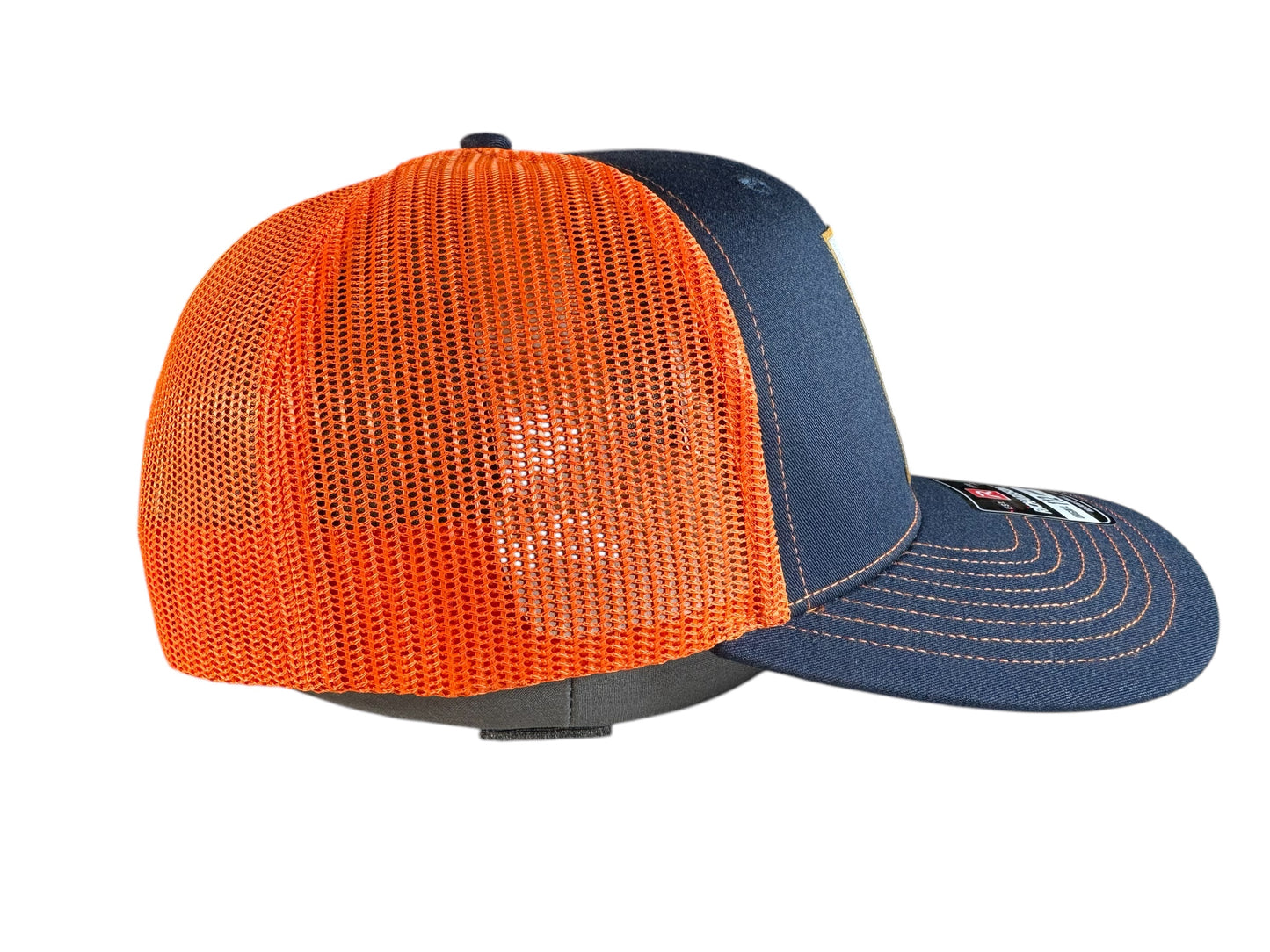 Richardson 112 trucker hat Mexican eagle woven patch navy blue/orange